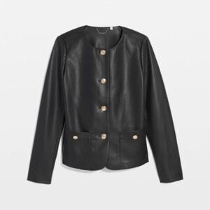 NWT Chico’s Black Faux Leather Jacket Gold Buttons Size L